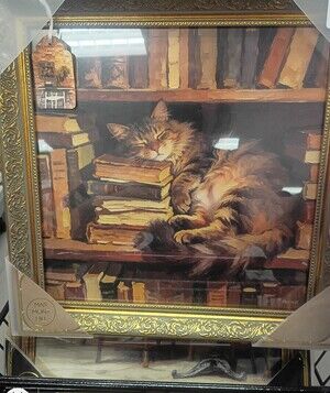 Marmont Hill Framed Cat Art Print - Gold Oval Frame, Cream & Brown